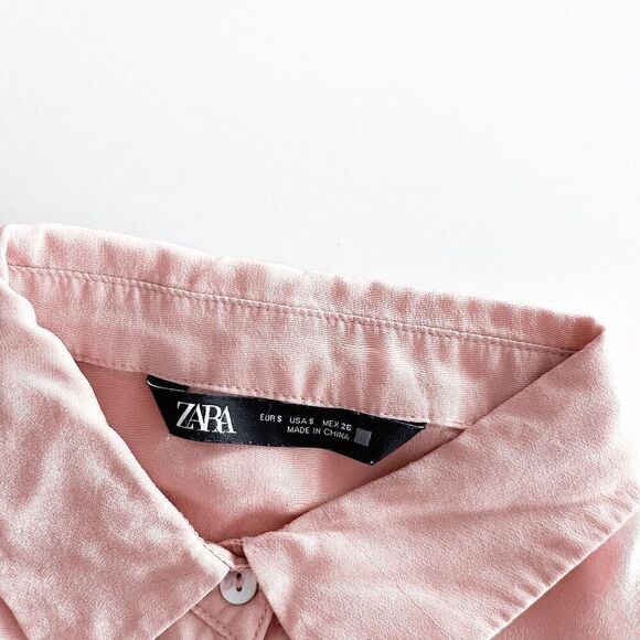 Zara Womens Viscose Long Sleeve High Low Pocket Button Up Shirt Pink Small - Picture 3 of 7